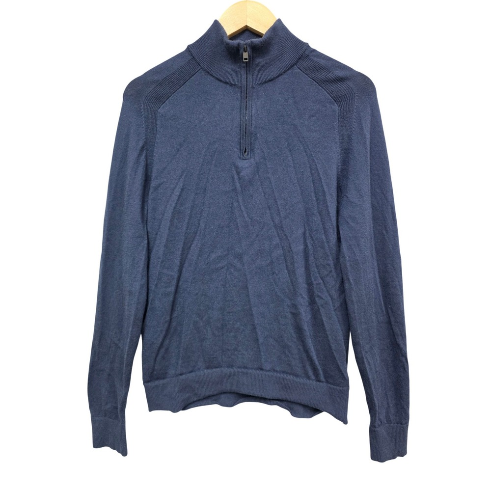 Express Quarter Zip Sweater Mens S Blue Merino Wool Pullover Classic Layering